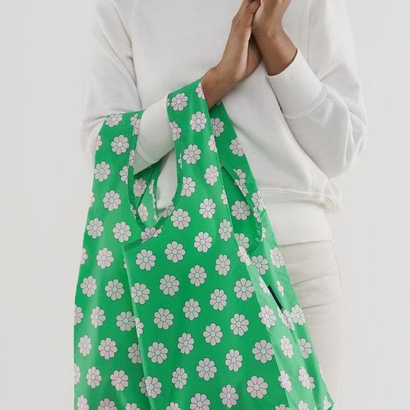 NWT BAGGU Green Daisy Reusable Shopping Bag Tote Purse Standard Size - Picture 10 of 11
